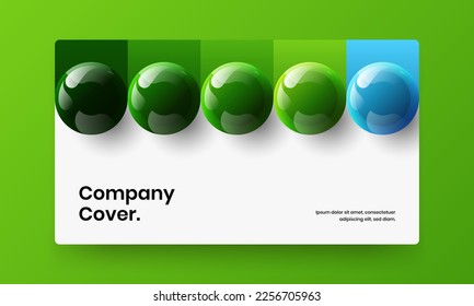 Minimalistic catalog cover design vector concept. Vivid 3D balls landing page template.