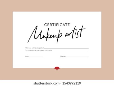 Minimalistic certificate design with lettering for a makeup artist. svg