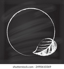 Minimalistic chalkboard art featuring a circle with a sketched leaf, perfect for modern design projects.