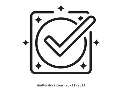 Minimalistic checkmark and star icon in linear style, symbolizing success, excellence, verified service, and top rated quality