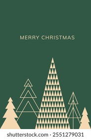 Minimalistic Christmas Card with Geometric Christmas Trees. Vector Template
