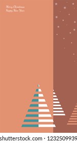 A minimalistic Christmas card with a Christmas tree made of geometric shapes and snow.