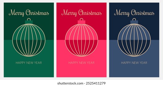 Minimalistic Christmas cards with chinese lantern or xmas baubles vector set. Chinese new year 2025 vertical design greeting cards, banners, invitations template.
