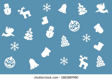 Minimalistic Christmas decorations on a blue background