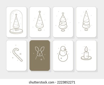 Minimalistic Christmas graphic set isolated vector elements for greeting card compositions. The graphics are perfect for Christmas wrapping papers,  greeting cards, packaging, stationeries, invitation