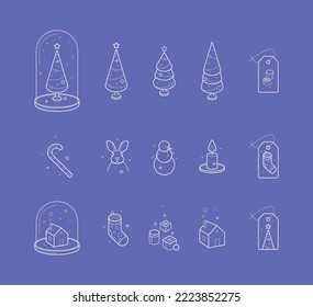 Minimalistic Christmas graphic set isolated vector elements for greeting card compositions. The graphics are perfect for Christmas wrapping papers,  greeting cards, packaging, stationeries, invitation
