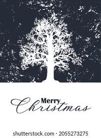 minimalistic Christmas greeting card with white lonely tree, vector holiday illustration