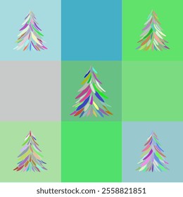 Minimalistic Christmas pattern with colorful Christmas trees, simple vector illustration