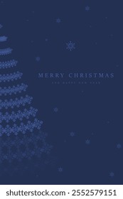 a minimalistic Christmas tree design, composed of delicate snowflake patterns arranged symmetrically. with Christmas tree, gift, snowflake used for postcard and web design UI