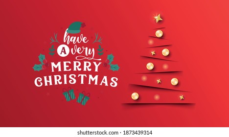 Minimalistic christmas tree red background