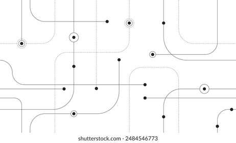 Minimalistic Circuit Design with Lines and Dots, Geometric Connection Pattern, Vector Technology Background.