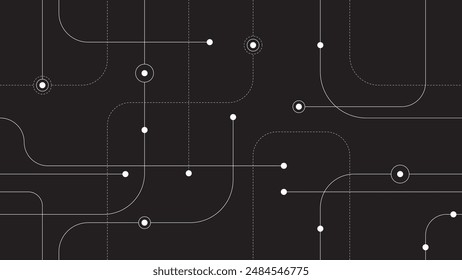 Minimalistic Circuit Design with Lines and Dots, Geometric Connection Pattern, Vector Technology Background.