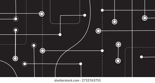 Minimalistic Circuit Design with Lines and Dots, Geometric Connection Pattern, Vector Technology Background.