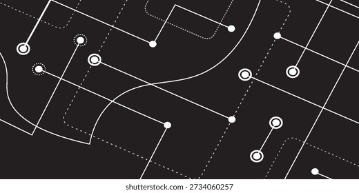 Minimalistic Circuit Design with Lines and Dots, Geometric Connection Pattern, Vector Technology Background.
