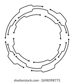Diseño circular minimalista con líneas y nodos conectados, creando una sensación moderna y futurista.