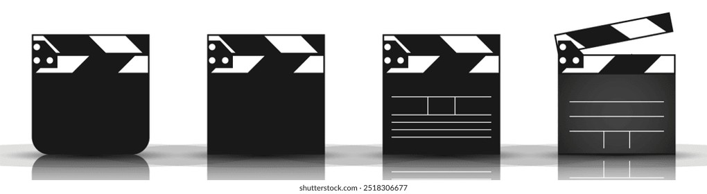 Minimalistic clapperboard icons, perfect for video production, content creation, or media presentations. Vector illustration concept