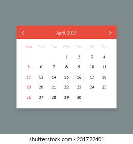 Minimalistic clean calendar page for April 2015