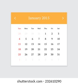 Minimalistic clean calendar page for January 2015 on light grey background