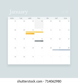 Minimalistic clean vector January 2018 event calendar template