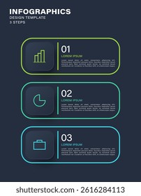 Minimalistic clean vertical design for business infographic. Three steps or otions with icons and text