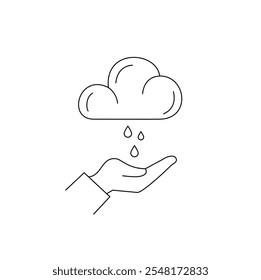 Minimalistic cloud hand technology ecology icon vector. hand holding web data rain logo outline cloud icon data rain concept. hand and cloud coding icon cloud data symbol isolated on white background