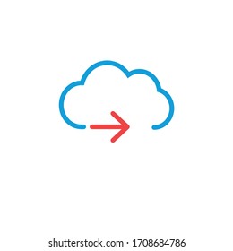 Un icono de nube minimalista con flecha, idea de computación en nube o idea relacionada con la nube. Ilustración vectorial de material aislada en fondo blanco.