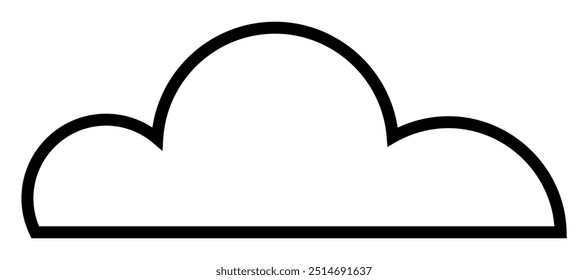 Minimalistic cloud icon in black line style. Represents digital cloud computing, storage, and network services. Ideal for technology, IT, and internet service illustrations in vectors or infographics.