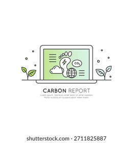 Conjunto de iconos de Vector de emisiones de CO2 minimalistas. Informe de huella de carbono, monitoreo de GEI, datos ESG, métricas de responsabilidad, cumplimiento normativo, sostenibilidad, impacto climático. Herramientas de emisiones Corporativas