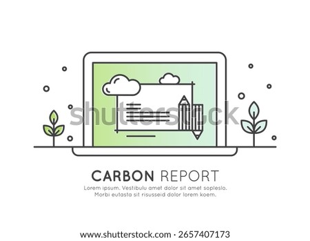 Minimalistic CO2 emissions vector icon set Carbon footprint report, GHG monitoring, ESG data, liability metrics, regulatory compliance, sustainability, climate impact. Corporate emissions online tools