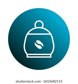 Ícone de contêiner de café minimalista em um fundo de círculo azul vibrante perfeito para marca de café