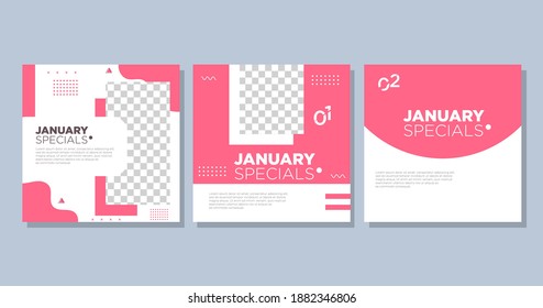 minimalistic collection of social media posts, january special, perfect for business, re-editable, vector eps 10