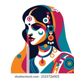 Minimalistic colorful abstract vector illustration of a traditional Indian woman dressed in Saree