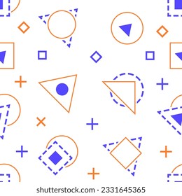 Minimalistic colorful artwork seamless pattern design. Abstract shapes on white background. Vector design with repeating graphic elements. Geometric texture for wallpaper, poster, website