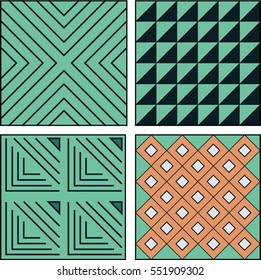 Minimalistic colorful geometric patterns on green background