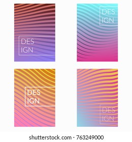 Minimalistic colorful halftone gradient line design folders collection. Geometric neon streak pattern vivid modern covers design. Vector illustration