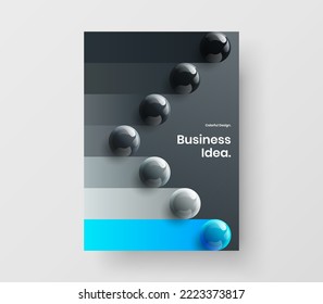 Minimalistic company brochure A4 vector design illustration. Vivid realistic spheres leaflet concept.
