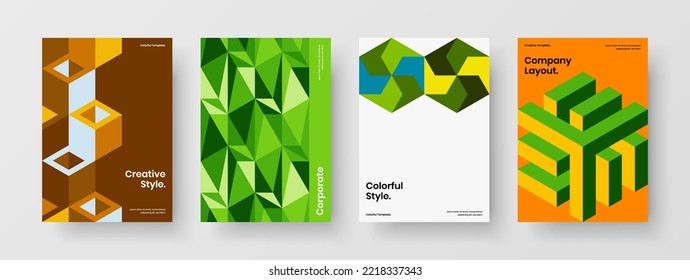 Minimalistic company brochure vector design concept collection. Abstract mosaic pattern annual report layout bundle.