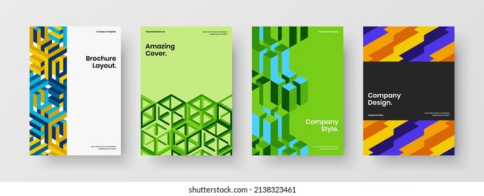 Minimalistic company cover design vector layout collection. Abstract mosaic shapes brochure concept bundle.
