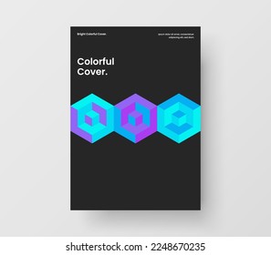 Minimalistic company cover vector design template. Multicolored mosaic hexagons annual report illustration.