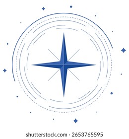
Ícone de bússola minimalista. Ilustração vetorial de uma bússola e setas em tons azuis, evocando associações com exploração e aventura. Adequado para marcas de viagem ou conteúdo espiritual.