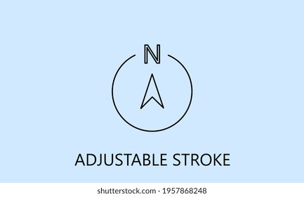 minimalistic compass with northern direction icon, logo or symbol with fully ajustable strokes