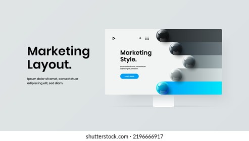 Minimalistic computer display mockup site concept. Bright presentation vector design template.