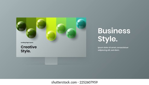 Minimalistic computer monitor mockup web banner layout. Isolated website vector design concept.