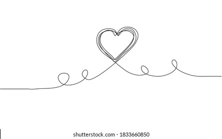 Minimalistic continuous heart, hand drawn love symbol in one line style with an editable stroke isolated on white background. Vector illustration.