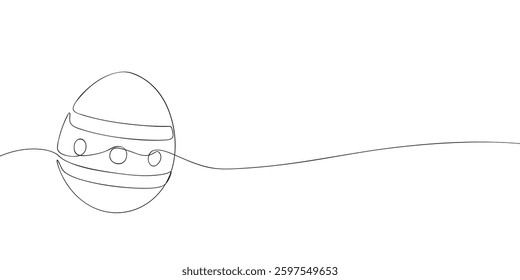 Minimalistic continuous line art of a decorated Easter egg with simple patterns, perfect for holiday cards and festive designs.  
