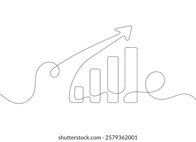 Minimalistic continuous line drawing of a growing graph, representing business success, financial growth, and performance improvement.