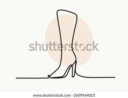 Minimalistic continuous line drawing of a high heel boot with a beige abstract background. Modern vector art perfect for fashion, design, or branding use