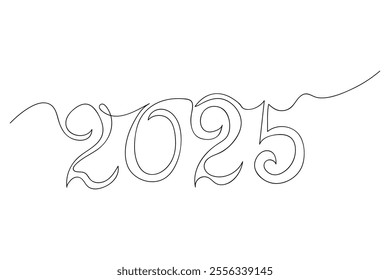 Minimalistic continuous line drawing of the number 2025, embodying celebration concept. This logo design features stylish, elegant doodle vector illustration, perfect for modern
