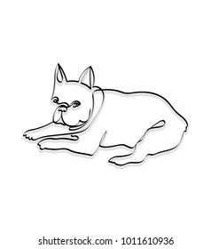 Minimalistic continuous one line drawing of a French bulldog. Vector asset for logo.