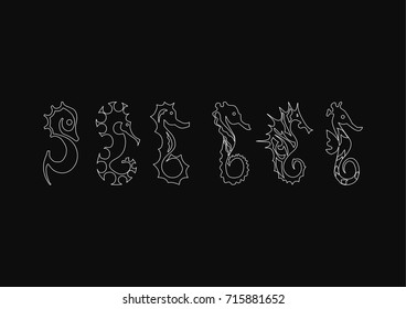 Minimalistic contor hippocampus icon logo set